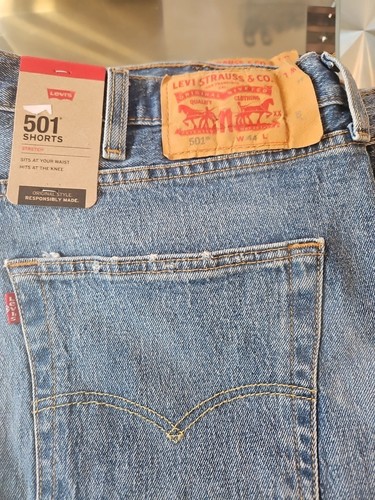 Levi's 501 Blue Jeansshorts Herren Gr. 44 Stretch Denim Button Fly Distressed 0157 - Bild 2 von 3