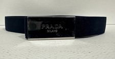 Prada Milano Black Elastic Belt Silver Logo Buckle Made in Italy