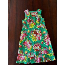 Talbots Petite Size 10 Green Floral Cotton Dress Sleeveless Ruffle Hem