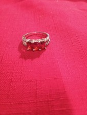 Sterling Silver Garnet Cubic Zirconia Eternity Ring Size 9