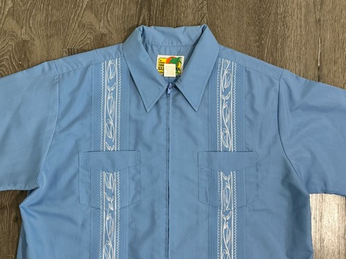 Vintage Haband Guayabera Shirt Mens Large Blue Pockets Collared Short Sleeve - Picture 3 of 8