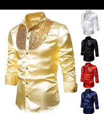Mens Sequins Long Sleeve Shirt/ Nightclub /Disco party /Wedding/Performance wear
