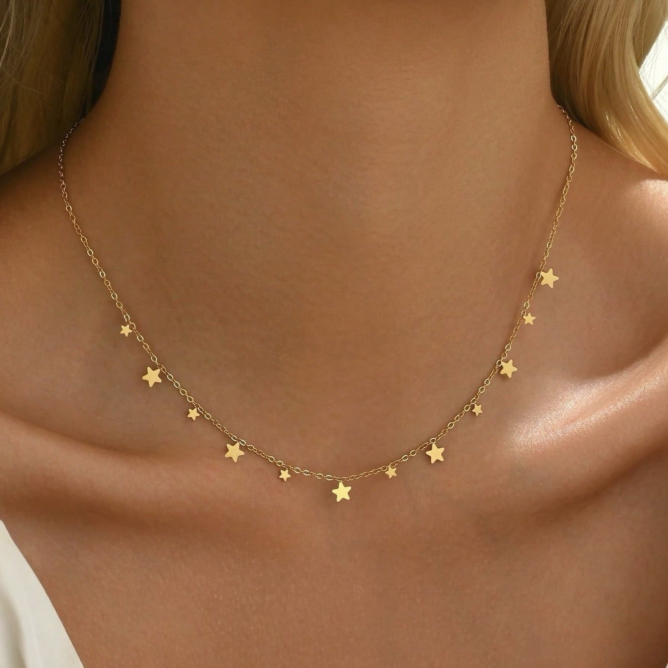 18K Gold Plated Stainless Steel Star Charm Necklace Women Dainty Layered