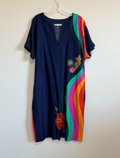 Trina Turk 100% Cotton Short Sleeve Split V-Neck Floral Multicolor Dress Size L