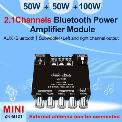 ZK-MT21 2.1CH   Digital Power Amplifier Treble Bass Subwoofer 50W #qm