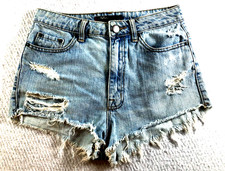 BDG Womens High Rise Cheeky Cut Off Jean Shorts Size 27 Blue Distressed Raw Hem