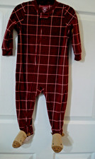 Carter  s Fleece Burgundy Footed Sleeper Deer Feet Full Zip Size 18 Months NEW