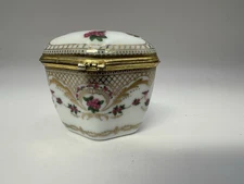 Pink Roses Delprado Fine Porcelain Trinket Made In Italy Hand Painted Gold Trim