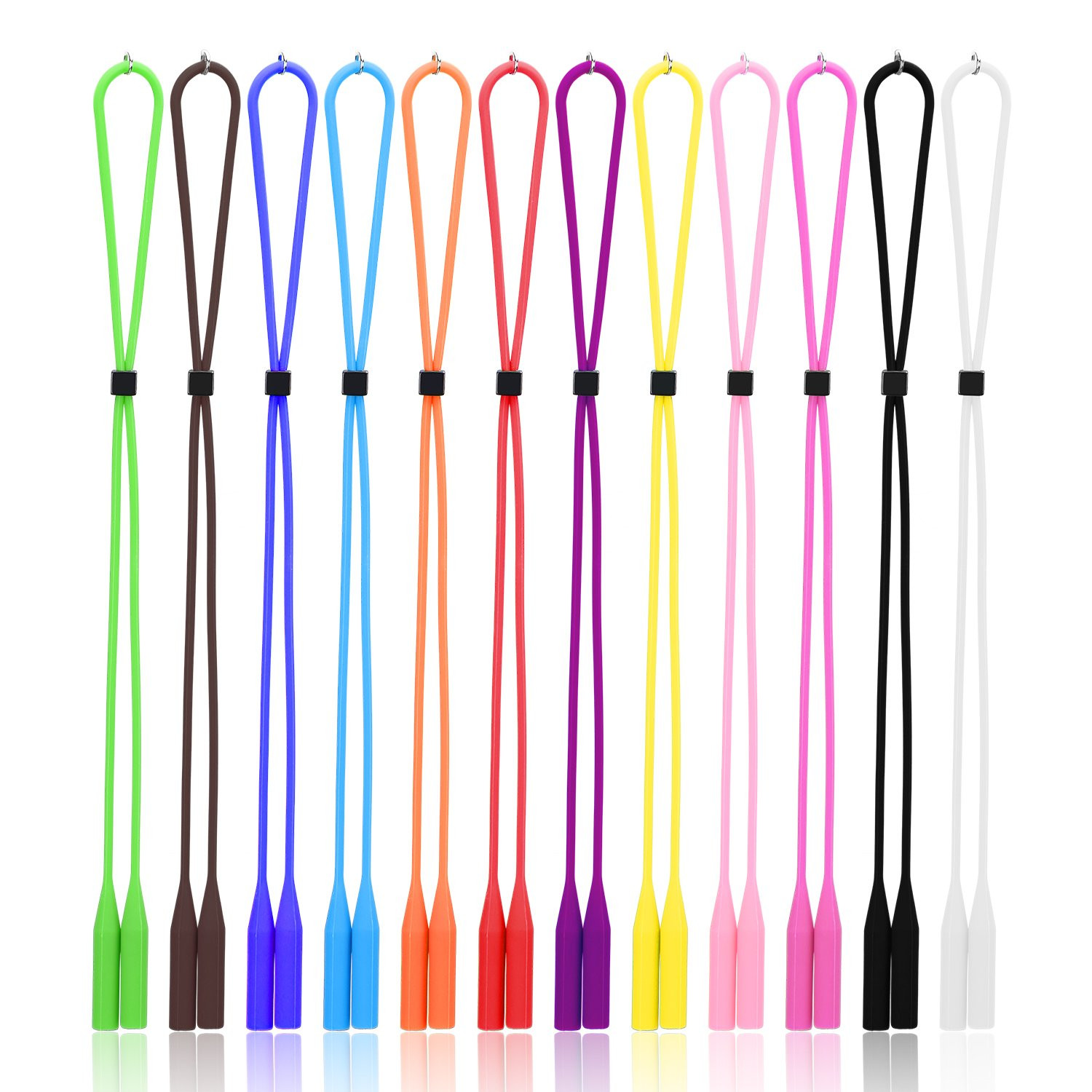 12 Adjustable Silicone Eyeglass Strap Eyewear Retainer w/ Glasses Cleaning Cloth