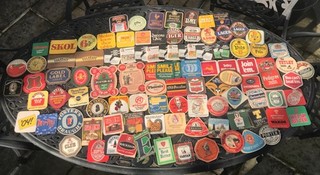 100 ASSORTED VINTAGE BEER MATS ( FEW DUPLICATES) 1950s/60s BAR TOWEL MAT