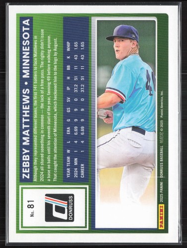 2025 Donruss #81 Zebby Matthews - Picture 2 of 2