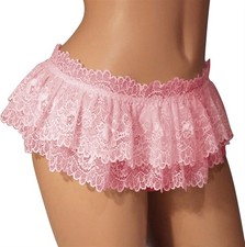 Sissy Lace Panties Men's Ruffled Thongs Mini Skirt One Size, Pink