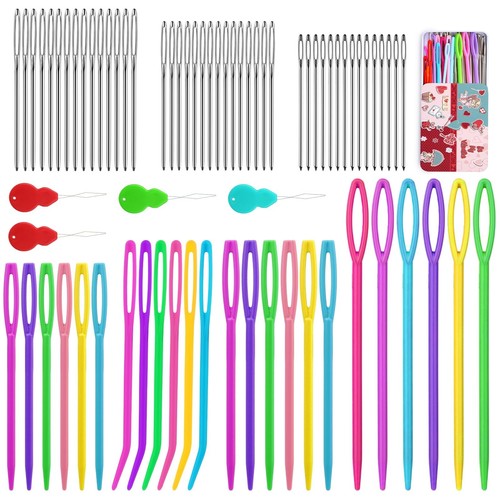 73 PCS Yarn Needles Set, 7 Sizes Large Eye Plastic Blunt Needles for Knitting...
