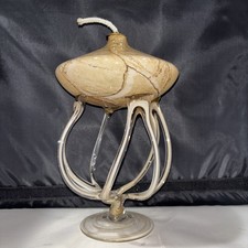 Jozefina Krosno 9in Art Glass Jellyfish Oil Lamp Sculpture Tan Handblown