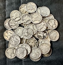 LOT OF 50 MERCURY DIMES 90% SILVER CIRCULATED MIXED DATES - $5 FACE VALUE