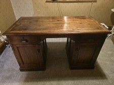 Antique Victorian/Edwardian Stained Pine Kneehole Partners Desk. Double Sided
