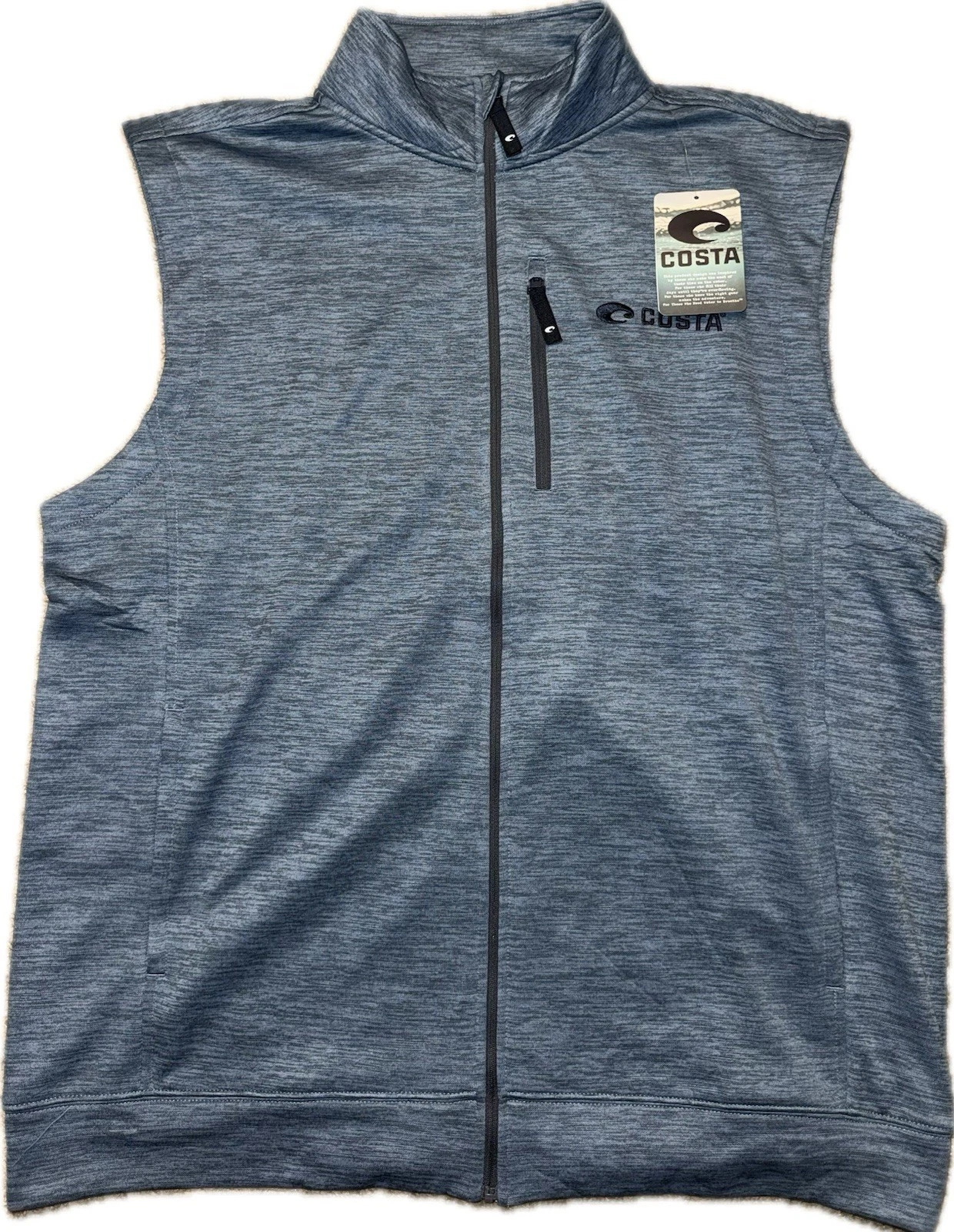 Costa Men’s Light Blue Heathered Activewear Harbor Full Zip Vest Sz M NWT