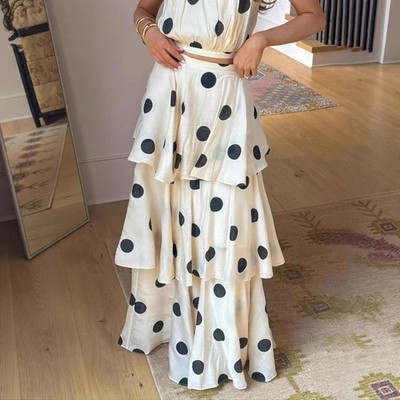 ZIMMERMANN Women Polka Dot Maxi Dress Halter Neck Layered Ruffle Summer  Dress | eBay