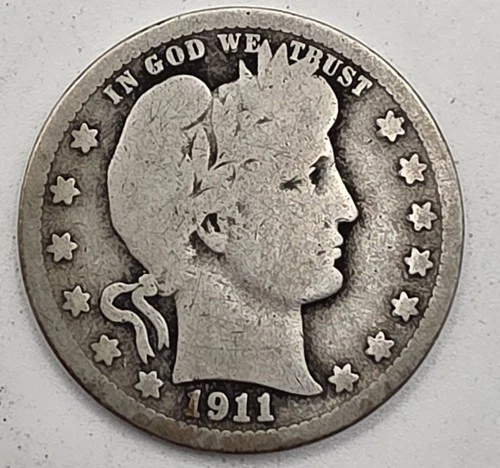 《Silver》1911-S USA BARBER QUARTER -- .1808 OZ of SILVER!!!