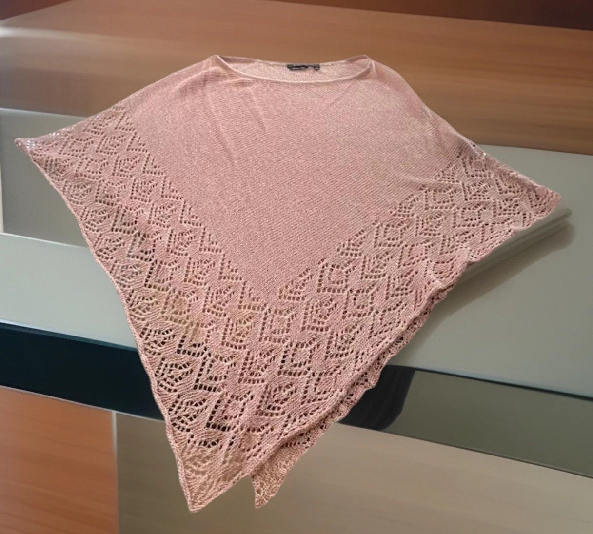 Vintage Y2K BCBGMAXAZRIA Blush Pink Crochet Knit Poncho Sweater One Size Boho