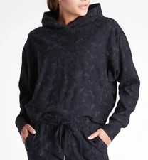 Athleta Farallon Navy Blue Camo Hoodie Crop Sweatshirt; Size Small