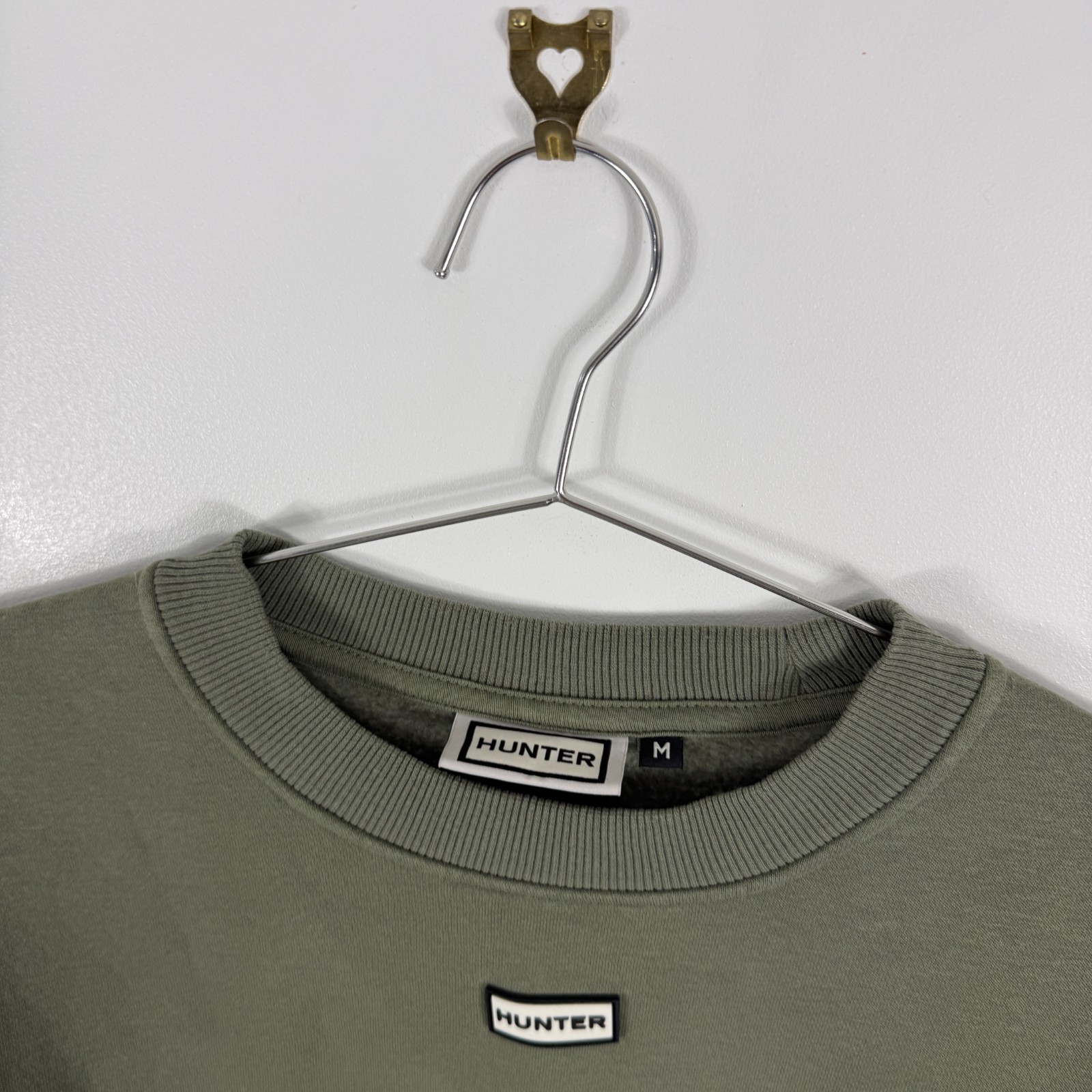 Women's Hunter Olive Khaki Rubber Box Logo Medium Fleece Crewneck Sweatshirt image 3