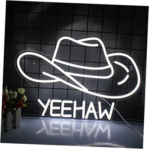 Cowboy Hat Neon Sign Cowboy LED Sign for Wall Decor USB Powered White Cowboy