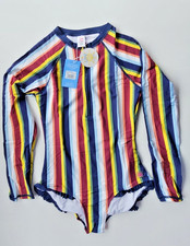 Rufflebutts Girls 16 1 Pc Long Sleeve Rash Guard Swimsuit Sunset Stripe NWT