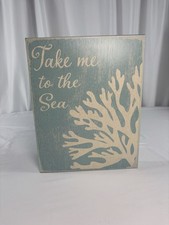 Beach Coastal Wood Wall Art Sign Take Me to the Sea 12x12 Distressed Ocean Decor