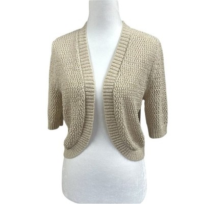 Croft & Barrow Open Front Knit Crop Boho Shrug Cardigan Sz L Cream