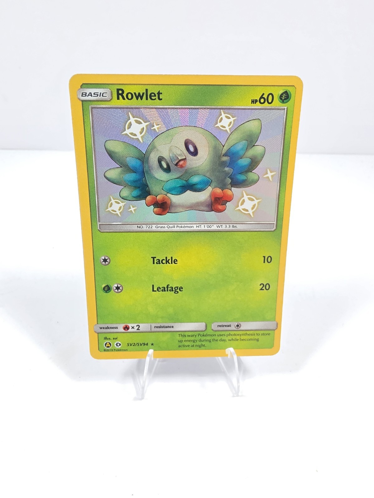 Pokemon TCG Rowlet SV2/SV94 Hidden Fates Shiny Vault Holo Rare NM