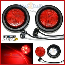 (2) Red 2" Round 3 LED Side Marker Clearance Trailer Truck Light 12V 