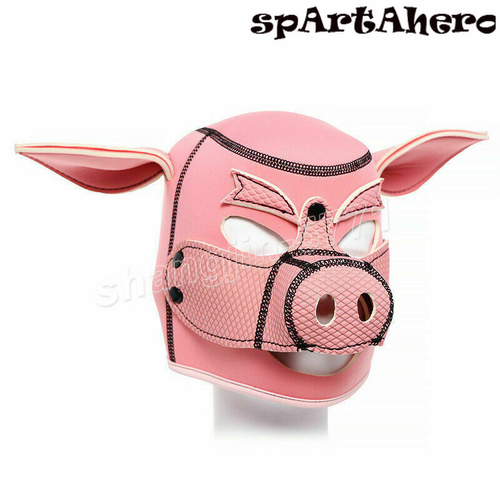 Slave Roles Mask Cute Pink pig Mask Long Ears Pig Face Hood Mask Strap - Picture 3 of 12