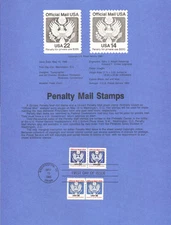 #8529 22c Sheet and Coil Official Stamps - Scott #O129A/O136 USPS Souvenir Page
