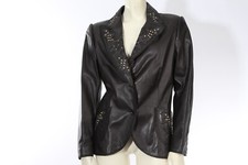Vintage Noi Firenze Black Leather Embroidered Collar Two Button Blazer Size 46