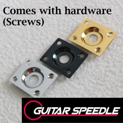 Guitar Output Jack Plate Choose Rectangle Black Chrome or Gold W Screws