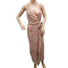 Zara Pink Paisley Beaded Wrap Closure Sleeveless Dress
