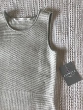 Athleta XS Womens Dress Short Sleeve Sweater Gray White Stripe NWT