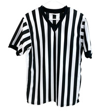 Vintage Majestic Black White Stripe Jersey Official Referee Shirt Top Size Large