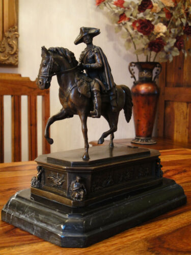 Statue en marbre bronze Frédéric le Grand cavalier antique figurine cheval noble Fritz NEUF - Photo 1/7