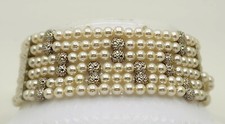 B054 Boho 1 inch Wide cream Faux Pearl Elasticated Stretchy fashion Bracelet