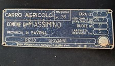 TARGA di CARRO AGRICOLO_Matr.N°26-COMUNE di MASSIMINO PR SAVONA-Di Rizzo Giovann
