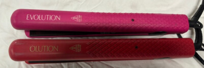 EVOLUTION  2PC PK FLAT IRON  (RED/HOT PINK)GENTLY USED