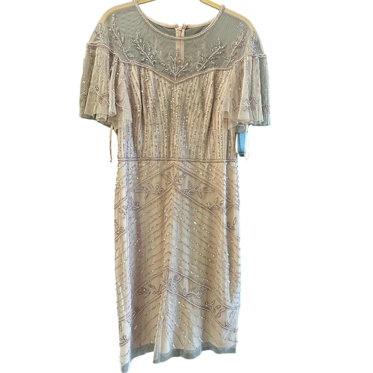 Adrianna Papell Bridal Blush Embellished Mesh Beaded Short Dress Size 10