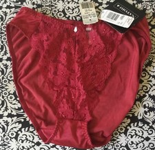 Vintage 90s NWT Red Second Skin Satin Lace High Leg Panties Large Shiny Natori
