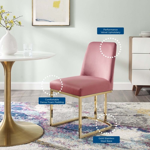 Modway Amplify Sled Base Performance Velvet Dining Side Chair in Gold Dusty Rose - Picture 3 of 10