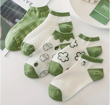 Women's Cute Green Bunny Floral Pattern Ankle Socks Fashion Sock Set Of 5