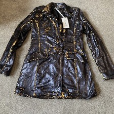 Kendall And Kylie Ladies Black Gold Sequin Jacket Size S Bnwt