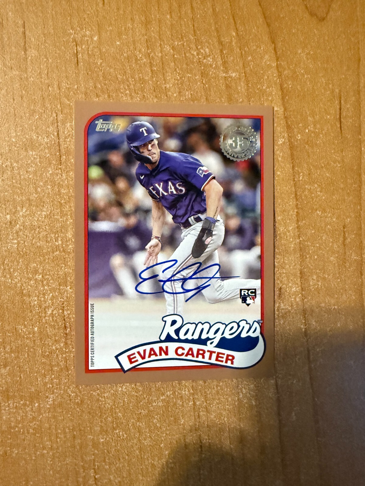 2024 Topps Update - Evan Carter - Gold 1989 Topps On Card Auto #d 31/50 RANGERS