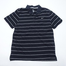 Nike Polo Shirt Men's Large Navy Blue Striped Golf Collar Short Sleeve Pullover